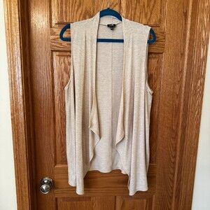 Cable & Gauge Sweater Vest Womens 1X XL Beige Sleeveless Open Front Draped